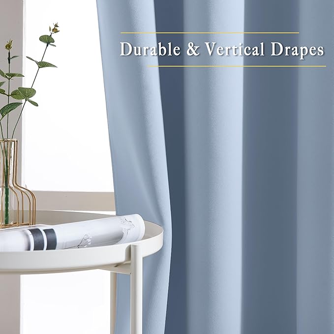 NICETOWN Blackout Living Room Curtains 102 inches Long, Grommet Thermal Window Treatments Room Divider Curtains Sound Reducing for Bedroom, W66 x L102, Vintage Blue, 2 Panels
