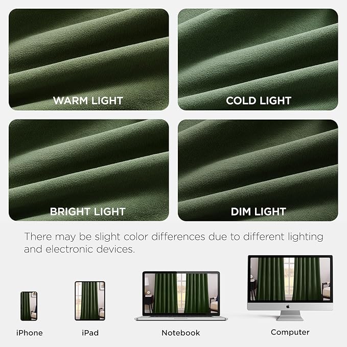 Joydeco Olive Green 100% Blackout Curtains 120 Inch 2 Panels, Luxury Thermal Green Velvet Curtains for Bedroom Living Room, Soundproof Blackout Window Drapes, Rod Pocket & Back Tab (52W x 120L)