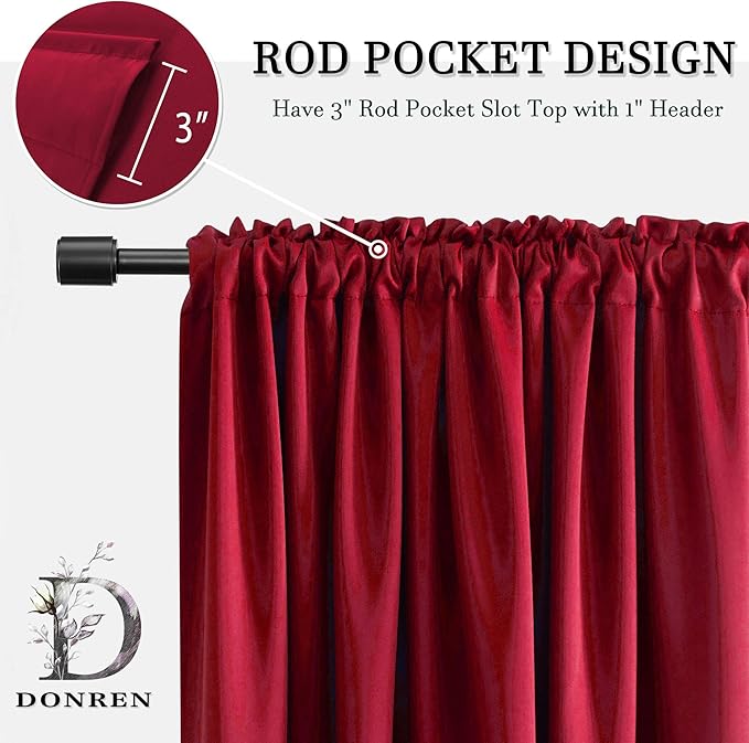 DONREN Backdrop 5FT x 8FT Curtains for Parties-Home Decoration Thermal Insulated Rod Pocket Blackout Draperies/Drapes for Bedroom (2 Panels, 60 inches x 96 inches, Red)