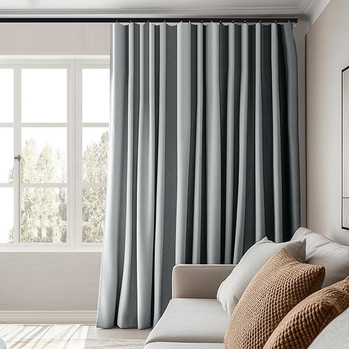 Room Divider Curtains Total Blackout Privacy Curtain Panel Room Thermal Insulated Noise Reduction Curtains for Bedroom Window Living Room Ceiling Track Curtain W 8.3 ft × H 9 ft Grey