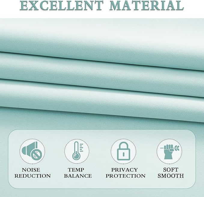 DONREN 90 Inches Long Room Darkening Curtain Draperies for Living Room - Blackout Solid Rod Pocket Curtains for Dining Room(2 Panels,Aqua)