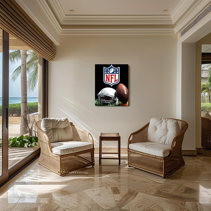 B.B.F MAKE American Football Canvas Wall Art Super Champions Bowl Poster Rugby Oil Painting Canvas Wall Decor Sports Picture Boys Gift Modern Bedroom Living Room Dorm Home Decoration, Framed 8x10inch