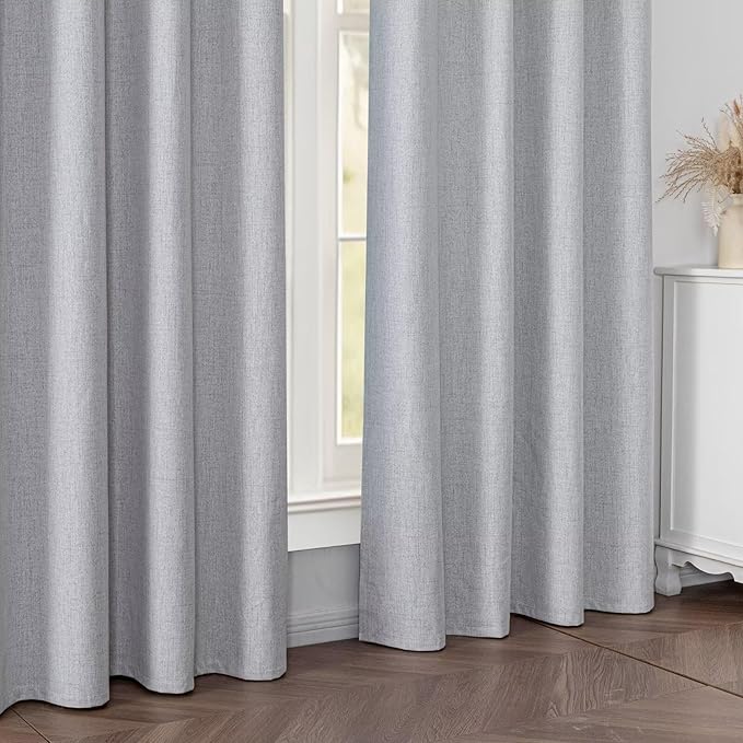 100% Blackout Curtains 72 Inch Length 2 Panels Set, Black Out Curtains for Living Room, Greyish White Thermal Insulated Grommet Drapes Bedroom Luxury Decor (52W × 72L inch, Greyish White)