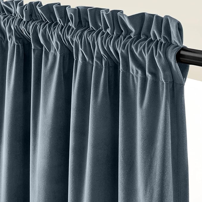 Lazzzy Velvet Blackout Curtains Thermal Insulated Room Window Drapes Super Soft Luxury Curtains for Living Room Bedroom Rod Pocket 2 Panels, Dark Slate, 52" W x 96" L