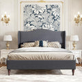 koorlian Queen Upholstered Bed, Soft Chenille Sleigh Platform Bed Frame with Wingback Tall Headboard, Retro Minimalist/No Box Spring Required/Easy Assembly, Grey