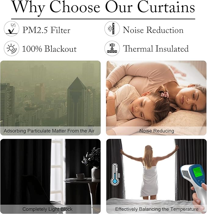 RYB HOME 4 in 1 Set Dust Filter - Soundproof - Blackout - Insulating, Energy Efficiency Linen Curtains for Kids Bedroom Living Room Divider Apartment Hotel Office Theatre, Taupe, W 52 x L 95, 2 Pcs