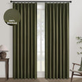 Topfinel Olive Green Linen Blackout Curtains 108 Inches Long for Living Room Large Window, Pinch Pleated Cold Blocking Boho Dark Green Track Curtains for Living Room 2 Panels,9 FT with Hooks Rings