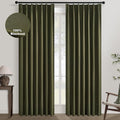 Topfinel 120 Inches Long Extra Long Olive Green Linen Curtains for Living Room,100 Percent Blackout Floor to Ceiling Pinched Pleated Boho Insulating Drapes 2 Panels for Track System,10 FT Bay Window
