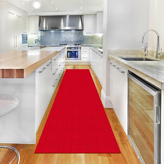 Ottomanson 2' x 32' Hallway Runner with Scraper Pile - Extra Durable Non-Slip Rug Mat for Indoor & Outdoor Use - Ideal for Kitchen, Entryway, Patio & Garage - High-Traffic Carpet, Red
