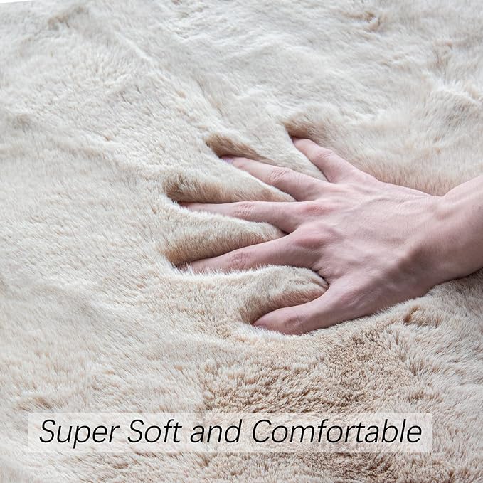 Light Brown Beige Plush Washable Fluffy Area Rugs for Bedroom Faux Fuzzy Bunny Fur Rug for Living Room Nursery Rug 3x5 Boho Rugs