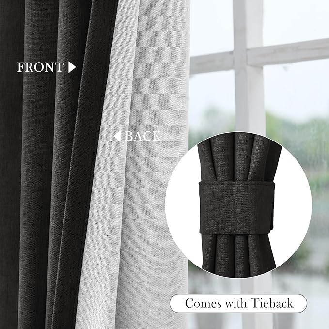 Macochico 100% Blackout Curtains Luxury Chenille Curtain for Living Room Thermal Blackout Drapes for Bedroom Hotel Banquet Classic Decor Charcoal Grey Drapery with Tieback 72" Wx96 L Grommet 1 Panel