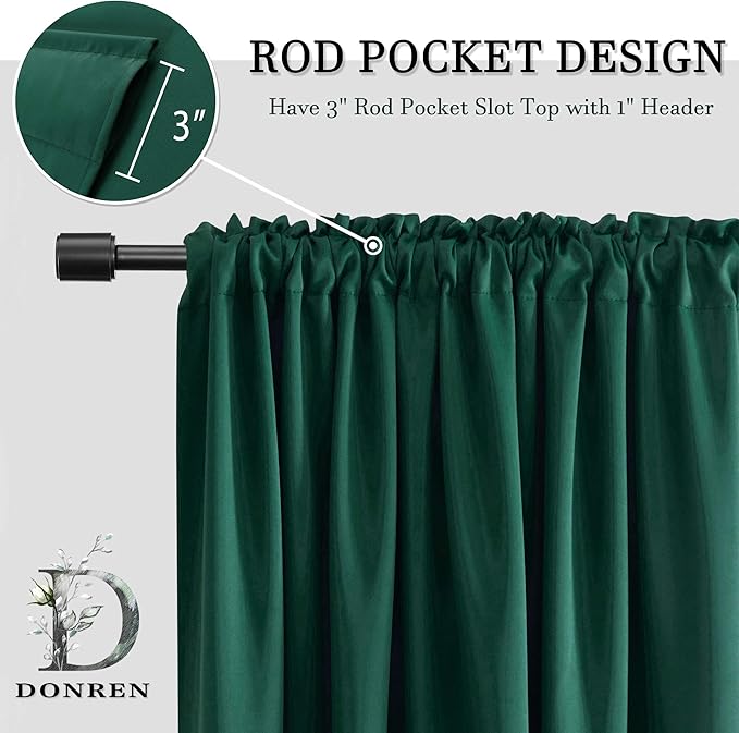 DONREN Hunter Green Backdrop 5FT x 9FT Curtains for Christmas Background - Energy Saving Thermal Insulated Solid Rod Pocket Blackout Draperies for Patio (1 Pair,W 60 by L 108 Inch Length)