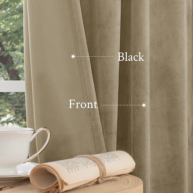 LAMIT Dark Taupe Velvet Curtains for Living Room, 108 Inch Thick Room Darkening Drapes Room Decor Back Tab and Rod Pocket Thermal Panels for Bedroom/Farmhouse, 2 Panels, 52 x 108 Inch
