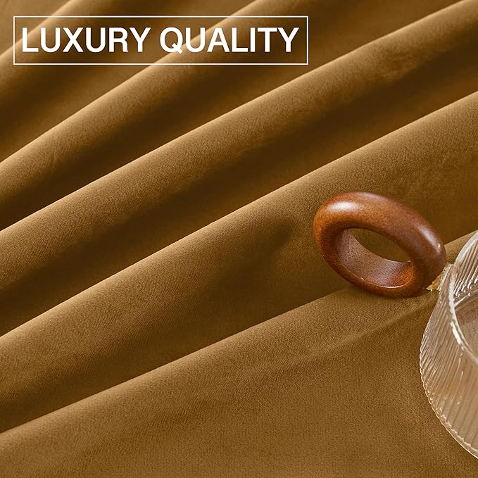 StangH Gold Brown Velvet Curtains 96 inches for Living Room, Room Darkening Thermal Insulated Privacy Drapes for Sliding Door, Vintage Wall Backdrop for Holiday, W52 x L96, 2 Panels