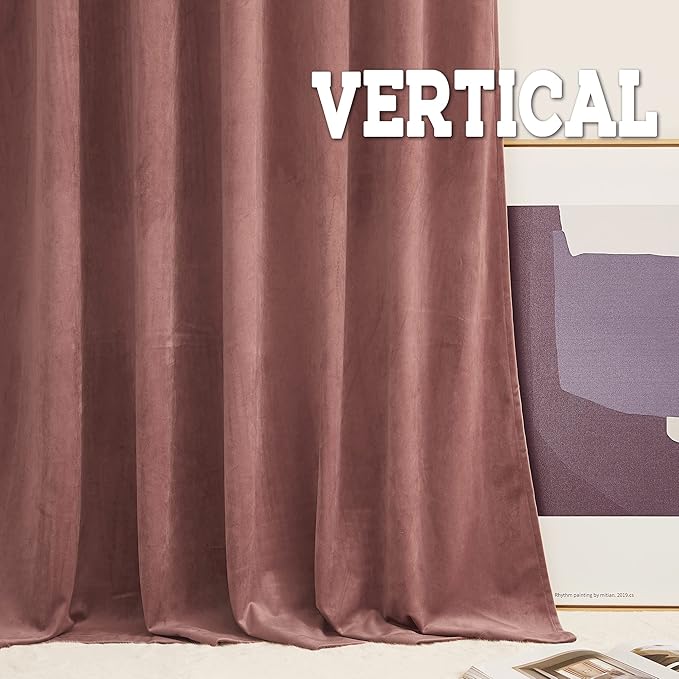 RYB Home Soft Velvet Curtain for Home Decoration, Wild Rose Room Darkening Window Curtains & Drapes Thermal Insluated Noise Reuding Vertical Shade for Sliding Door Home Office, W52 x L90 inch, 2 Pcs