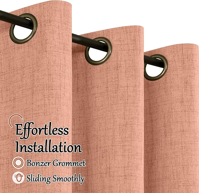 Terracotta Linen Blackout Curtains 54 Inch Long 2 Panels for Bedroom, Thermal Insulated Total Light Blocking Noise Reducing Window Curtains for Farmhouse Living Room, Each 52x54 Inch 2 Panels