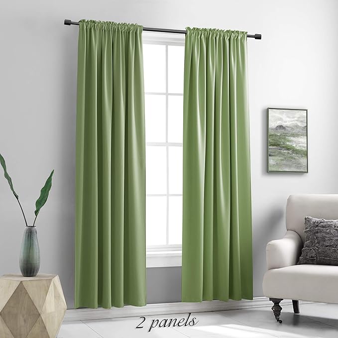 DONREN Sage Green Blackout Draperies Curtains for Bedroom -84 Inch Length Living Room Darkening Thermal Insulated Solid Rod Pocket Curtain Panels (42 x 84 Inches,2 Panels)