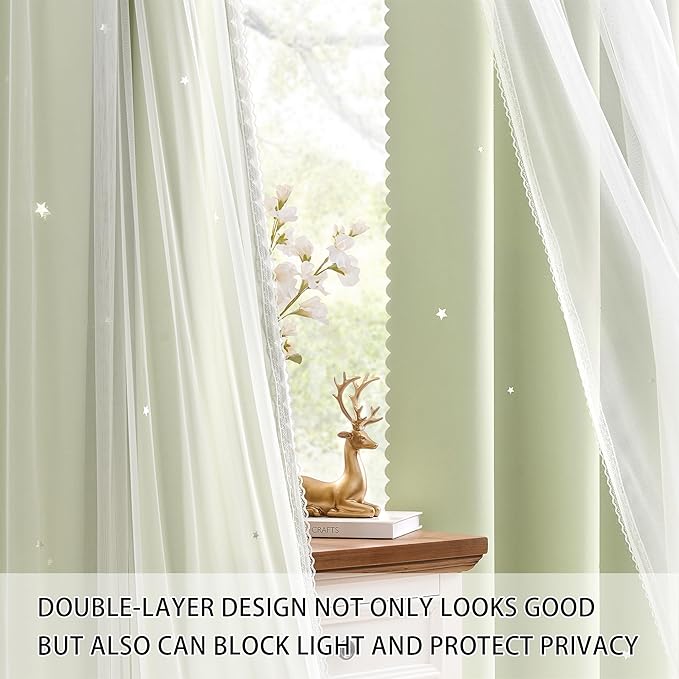 XiDi Green Curtains for Bedroom, Girls Room Blackout Curtains, Kids Room Darkening Curtains, Light Green Decor, 1 Panel Sage Green/34/84/1