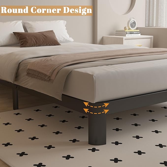 Twin Bed Frames 6 Inch, Black Twin Size Bed Frame with Metal Gaskets, No Box Spring Need, Heavy Duty Steel Platform Support, Round Corner Desgin, Reserved Holes, Easy Assembly, Noiseless