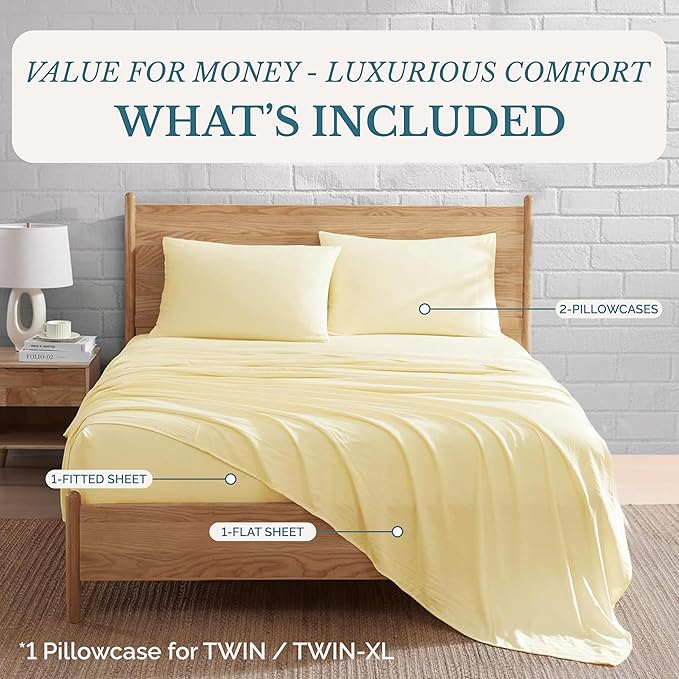 Casa Platino Sheets Twin XL Size Bed Set, Pre-Washed Ultra Soft & Breathable Twin XL Bed Sheets Set, Brushed Microfiber Cooling Sheets, Twin XL Size Sheets Set with Deep Pockets - Vanilla