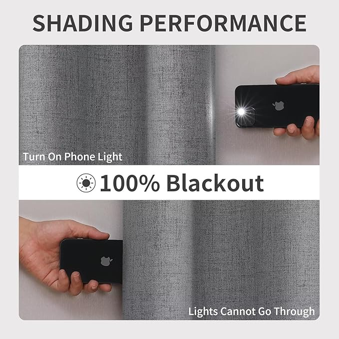 Joydeco Custom Light Grey Textured Total Blackout Curtain for Bedroom and Living Room. Grommet Textured Thermal Insulated Room Darkening Curtain 1 Panel (Custom Size and Color)