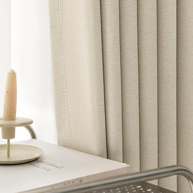 Blackout Curtains 96 inch Length 2 Panels for Living Room, Linen-Look Textured Room Darkening Thermal Insulated Noise Reduction Farmhouse Drapes for Bedroom (W52xL96, Cream)