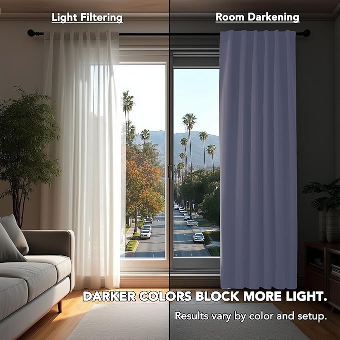 Deconovo Solid Back Tab and Rod Pocket Curtains Thermal Insulated Blackout Window Curtains for Kitchen 52Wx54L Inch Light Purple 2 Panels
