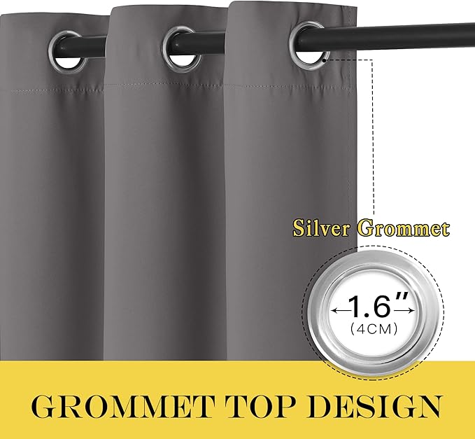 NICETOWN Grey Blackout Curtain 54 inches Long, Grommet Room Darkening Thermal Insulated Sound Reducing Solid Window Treatment for Bedroom/Kids Room, 1 Panel, W46 x L54