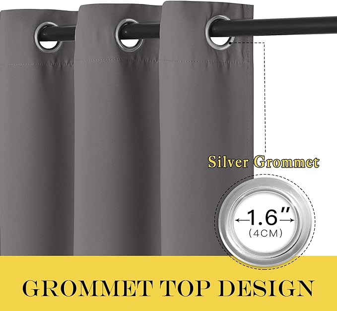NICETOWN Blackout 102 inch Curtains for Sliding Glass Door, Grommet Thermal Insulated Room Darkening Window Treatment Sound Reducing Drapes for Room Divider, Gray, 1 Panel, W100 x L102