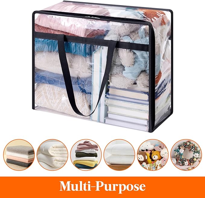 Lifewit 8 Pack Clear Clothes Storage Bags, 40L Plastic Blanket Storage Bag, Vinyl Foldable Moving Bags with Zipper, Closet Organizers and Storage Containers for Bedding, Duvet, Comforter