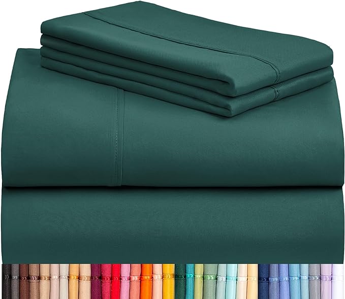 LuxClub 4 PC Full Sheet Set, Deep Pockets Wrinkle Free Cooling Bed Sheets Hotel Bedding for Women, Men, Kids & Teens, Includes 1 Fitted Sheet, 1 Flat Sheet and 2 Pillowcases-Soft Emerald