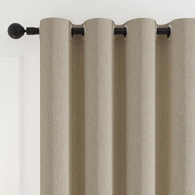 Blackout Curtains 84 Inch Length 2 Panels Set for Living Room/Bedroom, Grommet Linen-Look Textured Light Blocking Room Darkening Energy Saving Thermal Insulated Drapes (W52xL84, Natural)