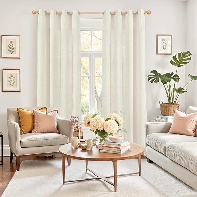 YoungsTex Linen Curtains 108 Inches Length Grommet Light Filtering Living Room Drapes Linen Rustic Privacy for Bedroom Dining Home Office, 2 Panels, 52 X 108 Inch