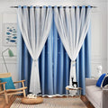 Star Blackout Curtains Double Layer Curtains Blackout Curtains for Bedroom Girls Kids Room Curtains Cute Colorful Window Nursery Curtain, 84 Inches Long, 2 Panels Set, Blue, 42 X 84 Inches
