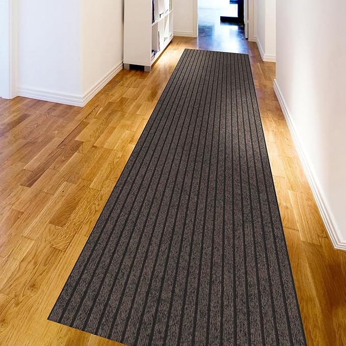 Ottomanson 2'7" x 27' Hallway Runner with Scraper Pile - Extra Durable Non-Slip Rug Mat for Indoor & Outdoor Use - Ideal for Kitchen, Entryway & Garage - High-Traffic Carpet, Brown
