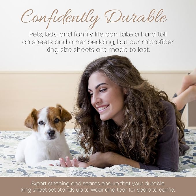 Linen Market Patterned Microfiber King Sheet Set 4 Piece – Oeko-TEX Certified Ultra Soft & Wrinkle-Free - 16" Deep Pocket Sheets - Easy Care King Size - Violets Light Blue