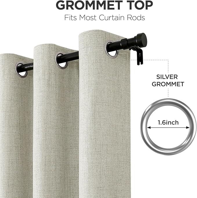 Joydeco Blackout Curtains 90 Inches Long 2 Panels Burg, Room Darkening Curtains for Bedroom, 100% Black Out Textured Thermal Drapes Privacy Protection 2 Panels Set(W52 x L90 Inch, Light Beige)