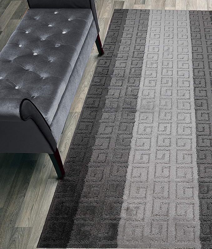 Custom Length Hallway Runner Rug,Slip Resistant,Meander Grey, 26 Inch X 12 feet, Sold and Priced Per Foot