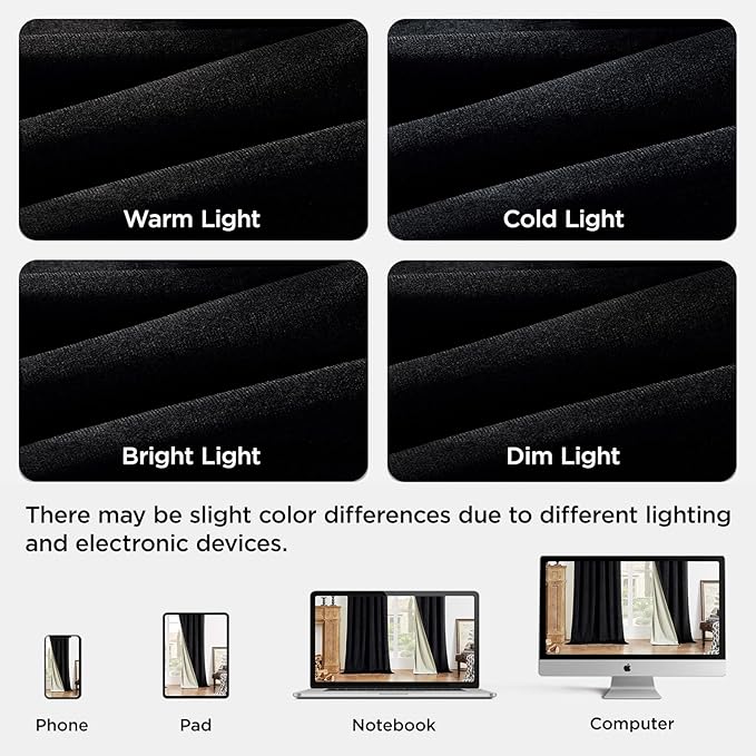 Joydeco Black 100% Blackout Curtains 96 Inch 2 Panels, Luxury Thermal Insulated Black Velvet Curtains for Bedroom Living Room, Soundproof Blackout Window Drapes, Grommet Top (52W x 96L)