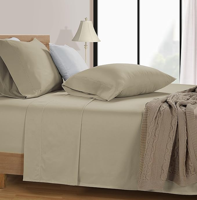 LANE LINEN 100% Cotton Twin Sheets Set- 600 Thread Count Mercerized Cotton Sheets Twin Size for Smooth Silky Finish, Ultra Soft & Comfy Hotel Like Think Twin Size Sheets Set - Linen