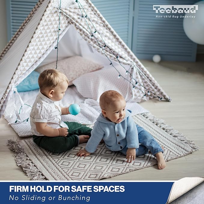 3' x 12' Non-Slip Rug Pad, Reversible Gripper, Non Skid Pads for Hardwood, Vinyl, Tile, Laminate Floors, Keep Area Rugs Secure, Natural Materials Safe for Indoor Flooring, ¼” Thick