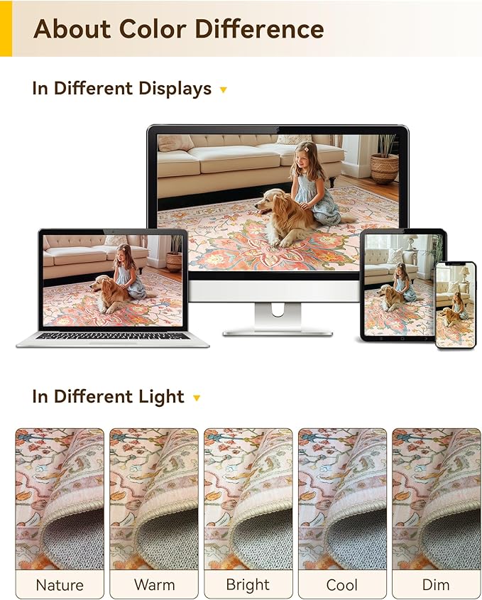 Area Rugs 2'x10' Washable Non-Slip, Floral Vintage Distress Print Pattern Medallion Carpet for Living Room Bedroom Dining Room, Light Pink Colorful
