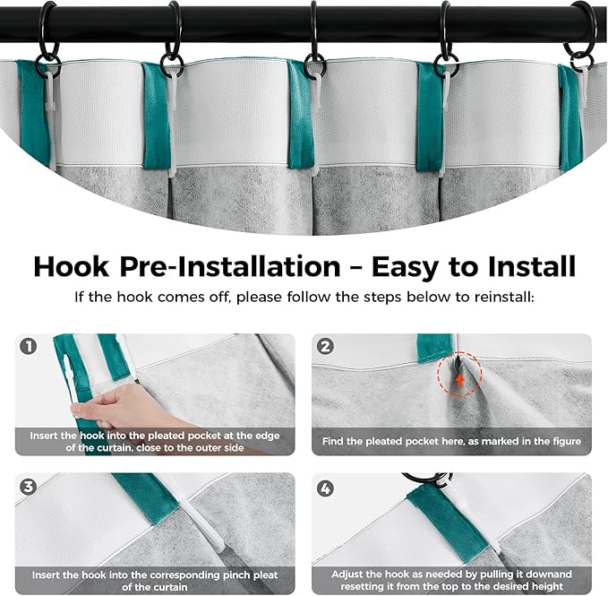 Pinch Pleated 100% Blackout Curtains for Bedroom, Teal Velvet Curtains for Living Room, Black Out Curtain 84 inch Long Room Darkening, Blackout Pinch Pleat Drapes with Hooks 2 Panels