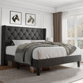 iPormis Full Size Platform Bed Frame with Button Tufted Headboard, Upholstered Bed Frame with Solid Wooden Slats, 8" Underbed Space, No Box Spring Needed, Noise Free, Easy Assembly, Dark Gray