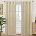 YoungsTex Burlap Linen Curtains 80 Inches Length for Living Room Farmhouse, Natural Semi Sheer Window Treatments Light Filtering with Grommet Privacy for Bedroom, 2 Panels, 52 X 80 Inch