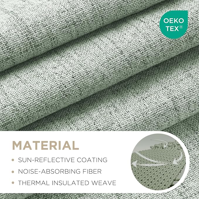 Joydeco Blackout Curtains for Bedroom - 63 Inch Long 100% Light Blocking 2 Panels Sage Green Drapes, Thermal Insulated Room Darkening Curtains, Linen Textured for Living Room, Rod Pocket & Back Tabs