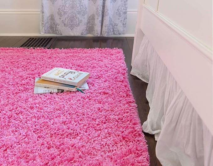 Unique Loom Solid Shag Collection Area Rug (2' x 6' 5" Runner, Taffy Pink)