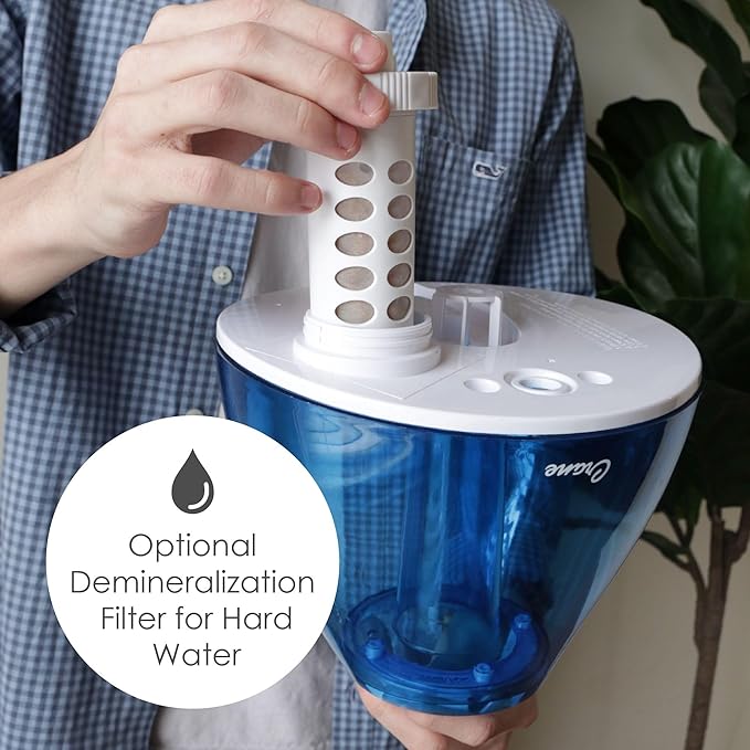 Crane Ultrasonic Cool Mist Teardrop Humidifier for Baby Nursery, Bedroom, Office, Large Room, Adjustable Humidity, Auto Shut-Off, Easy Clean Blue & White 1 Gallon