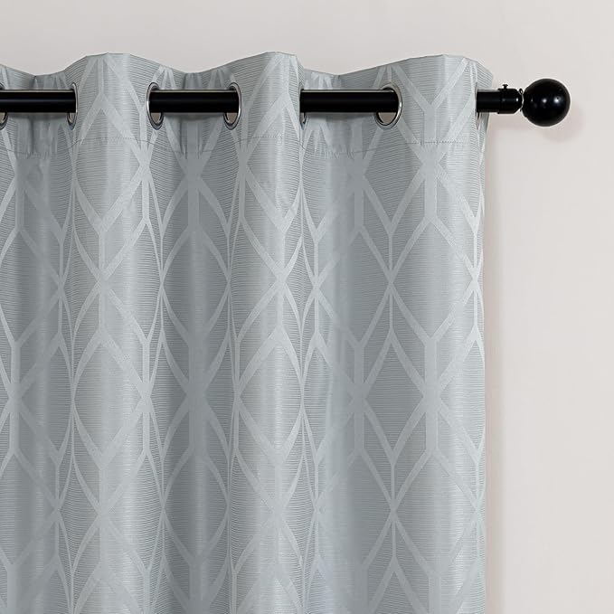 Amazon Basics Jacquard 2-Piece 100% Blackout Curtains, Living Room and Bedroom Drapes, Thermal Insulated Window Treatment, 52"x63", Light Grey