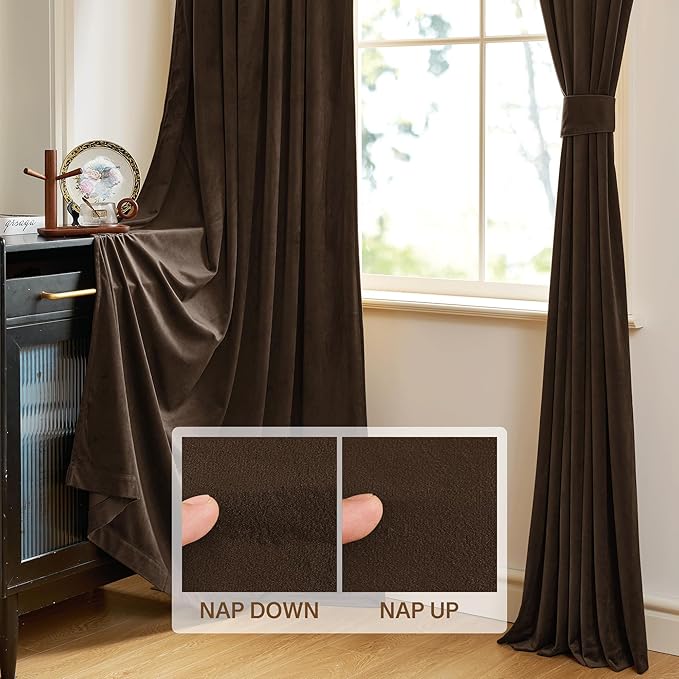 StangH Brown Velvet Curtains 94 inches Luxurious Thermal Insulated Noise Reducing Drapes for Living Room Bedroom, Soft Elegant Home Decor, W52 x L94, 2 Panels